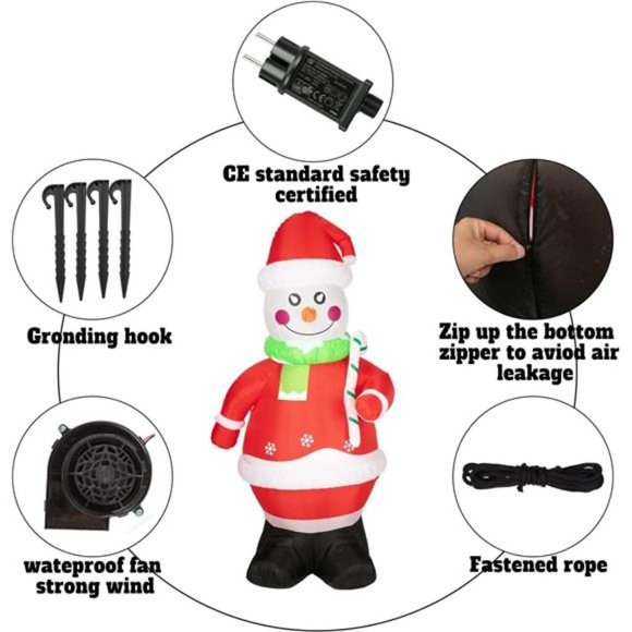 7Ft Inflatable Snowman - Outdoor Christmas Decor, Blow Up  with LED Lights - Picture 4 of 5